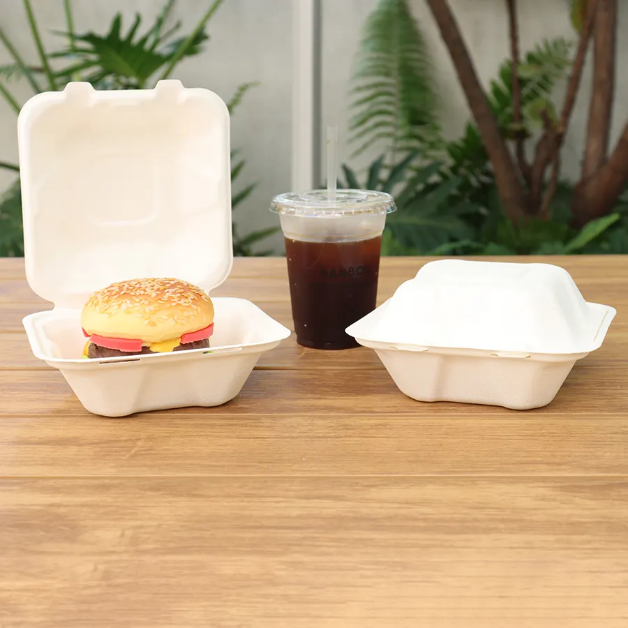 Disposable Bagasse Take Away Food Box Food Packaging Hamburger Box