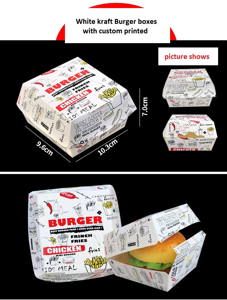 Korean Fried Chicken Box Custom Hamburger Fried Chicken Wing Paper Boxes Kraft Paper Box Take Away Boxes Fast Food Container