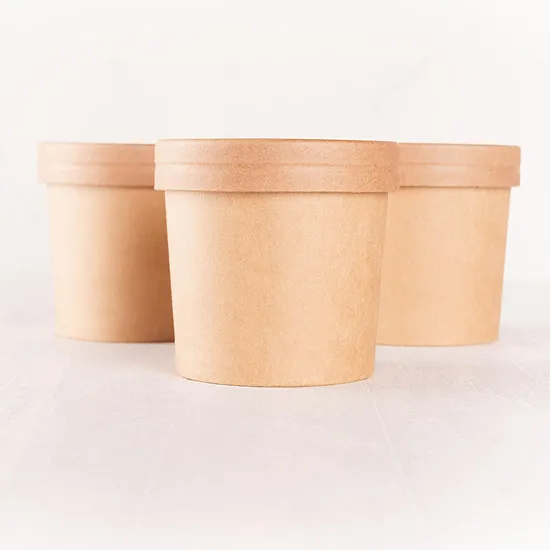 Round Brown Biodegradable Eco-Friendly Take Away Salad Fast Food Kraft Paper Packaging Bowl
