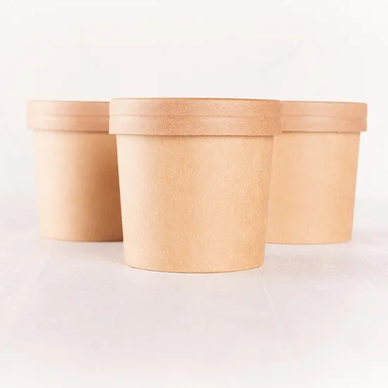 Round Brown Biodegradable Eco-Friendly Take Away Salad Fast Food Kraft Paper Packaging Bowl