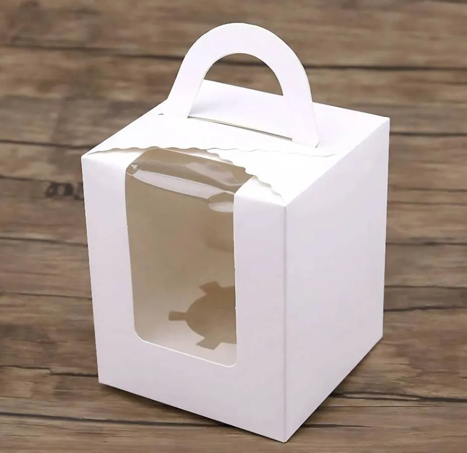Cake Paper Packaging Muffin Bakery Swiss Roll Dessert Sweet Pastry Cupcake Box with Windows Packaging Insertand Handle