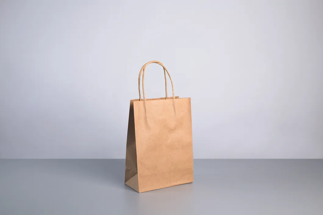 Custom Printed Biodegradable Gift Shopping Bags with Handle, Packaging Brown Kraft Paper Bag