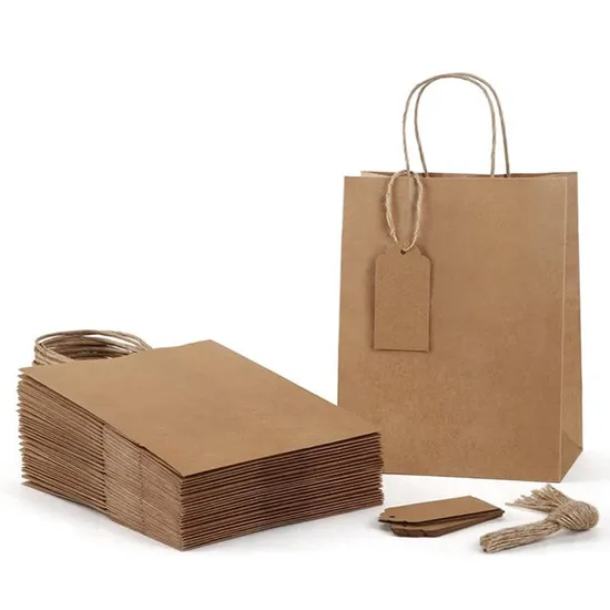 Custom Printed Biodegradable Gift Shopping Bags with Handle, Packaging Brown Kraft Paper Bag