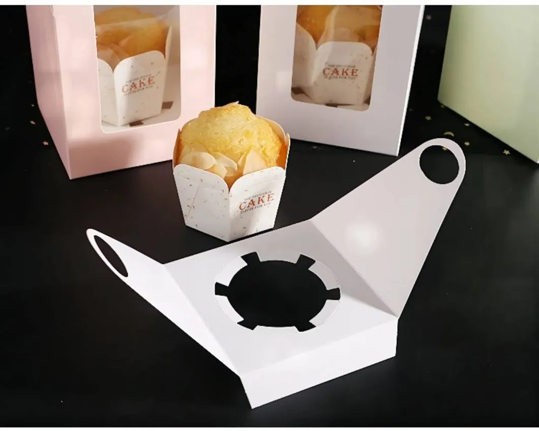 Cup Cake Box with Transparent Window White Cardboard Cake Box Colorful Paper Cake Box