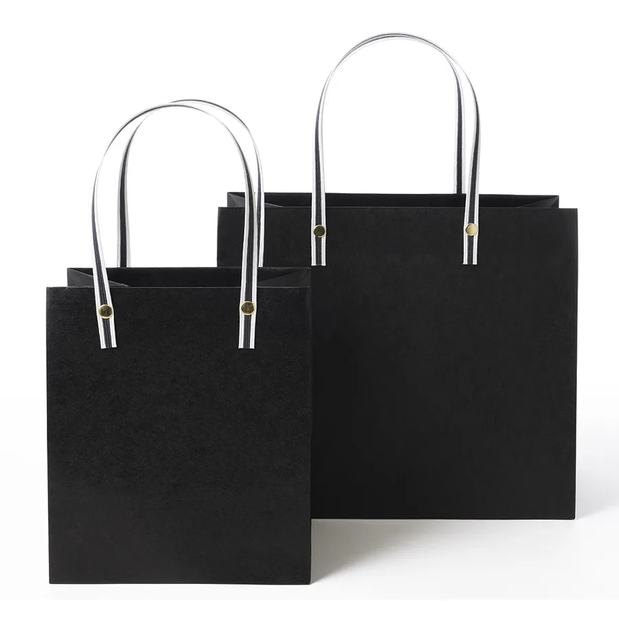 High Quality Customized Logo Retail Shopping Bag Recyclable Decorative Paper Bag with Handle and Rivet for Gifts