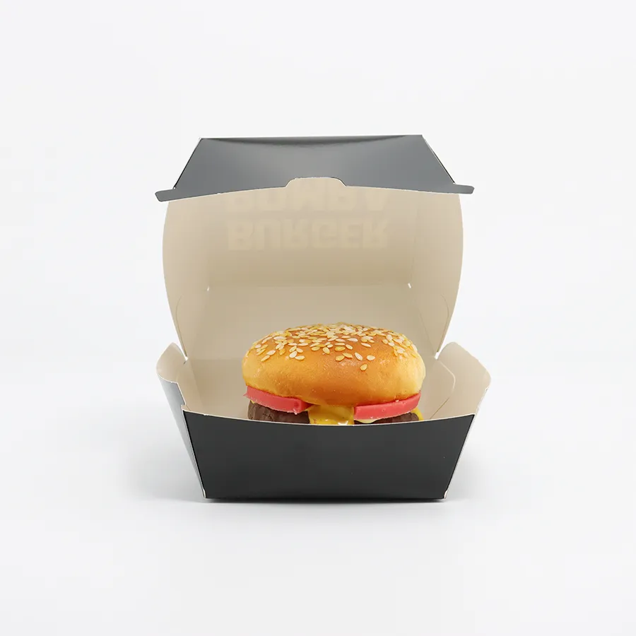 Custom Size Print Durable Food-Safe Paper Burger Packaging Boxes Recyclable Hamburger Container Box