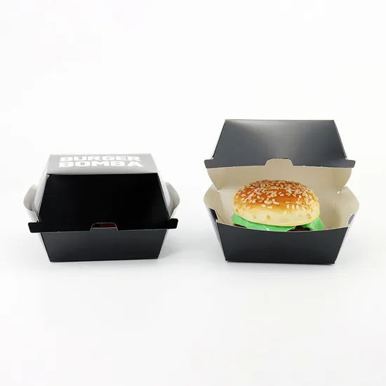 Custom Size Print Durable Food-Safe Paper Burger Packaging Boxes Recyclable Hamburger Container Box