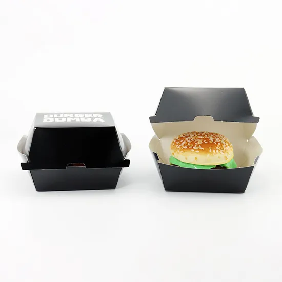 Custom Size Print Durable Food-Safe Paper Burger Packaging Boxes Recyclable Hamburger Container Box