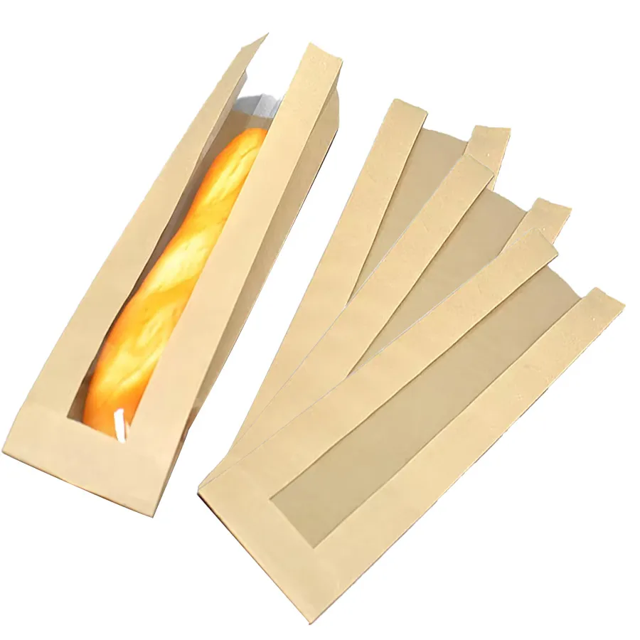High Quality Oil-Proof Design Printed Wrapping Kraft Paper Custom Baked Toast Bread Bag with Transparent Plastic Window