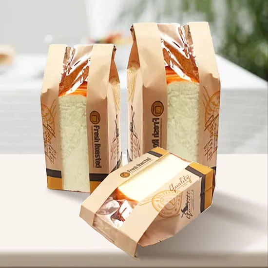 High Quality Oil-Proof Design Printed Wrapping Kraft Paper Custom Baked Toast Bread Bag with Transparent Plastic Window