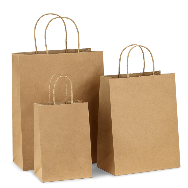 Square Kraft Packaging Paper Bag Custom Logo Print Recyclable Kraft Paper Bag with Handles