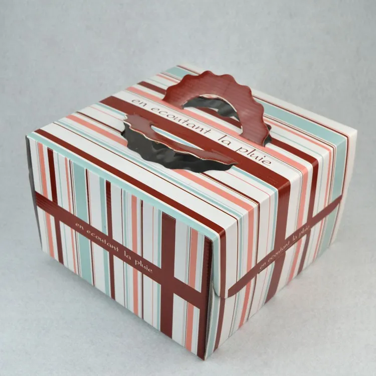 Customized Paper Cake Box with Handles Folding Cake Carrier Box with Window Bakery Boxes