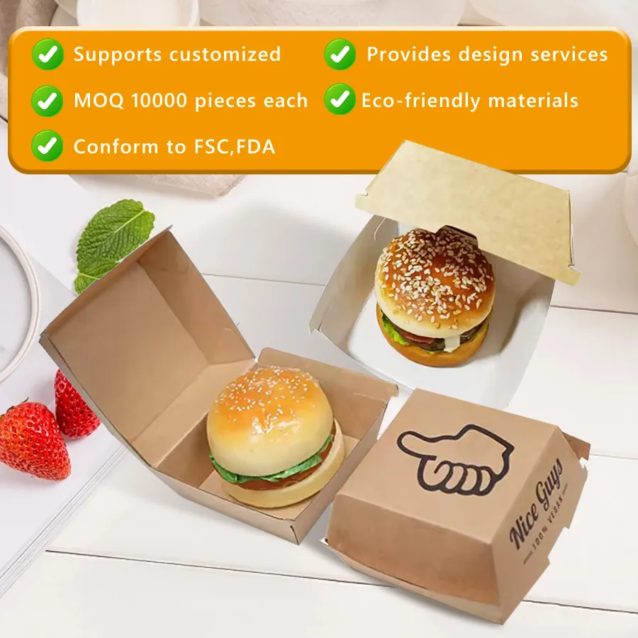 5inch Biodegradable Fries Hamburger Box Packaging Custom Print Packing Cardboard Paper Burger Box