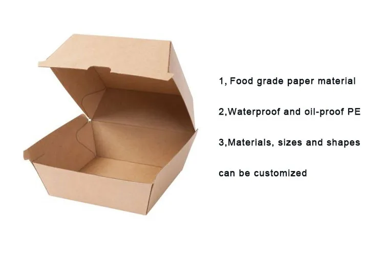 Custom Corrugated Burger Box Paper Clamshell Burge Cardboard Box Burger Takeaway Packaging