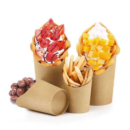 High Quality Ice Cream Cone Box Recyclable Takeaway Packaging Box Waffle Kraft Paper Boxes