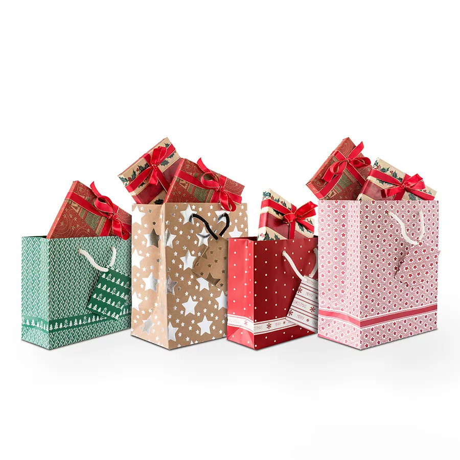 Christmas Bags for Gift Recyclable Kraft Paper Bag Holiday Gift Packaging Bag Manufacturers