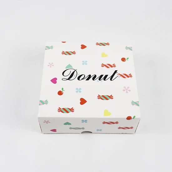 Folding Flat Cardboard Cookie Sweet Box Packaging Custom Print Party Dessert Donut Paper Box