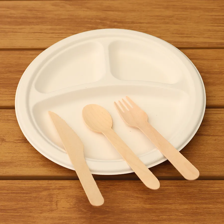 High Quality Food Grade Bagasse Cutlery Custom Packaging Bagasse Paper Plates