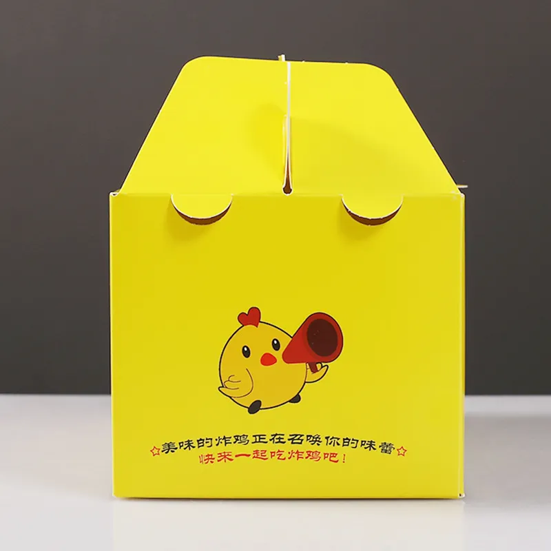 Biodegradable Coated Paper Fried Chicken Box Coated Paper Square Fried Chicken Box with Handle