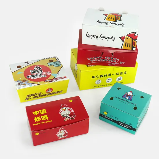 Biodegradable Coated Paper Fried Chicken Box Coated Paper Square Fried Chicken Box with Handle