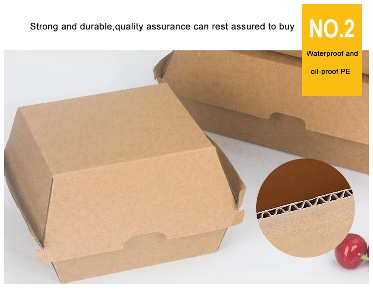 Wholesale Biodegradable Paper Box for Burger Clamshell Burger Box Disposable Custom Kraft Boxes for Burger