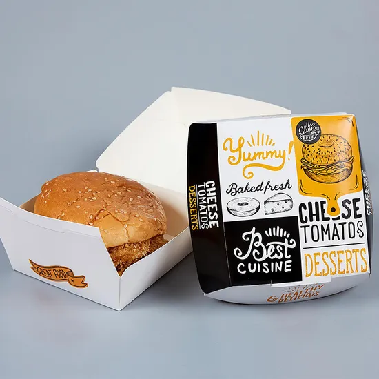 Custom Fast Food Branded Packaging Printing Logo Sandwich Popcorn Hot Dog Paper Fried Chicken Hamburger Burger Box