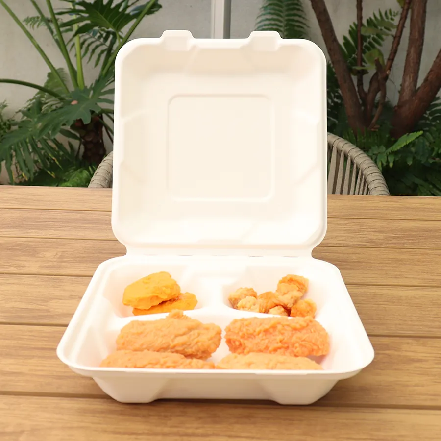 Factory Wholesale Bio-Degradable Bagasse Bento Box Sugar Cane Box for Burger Takeaway Packaging