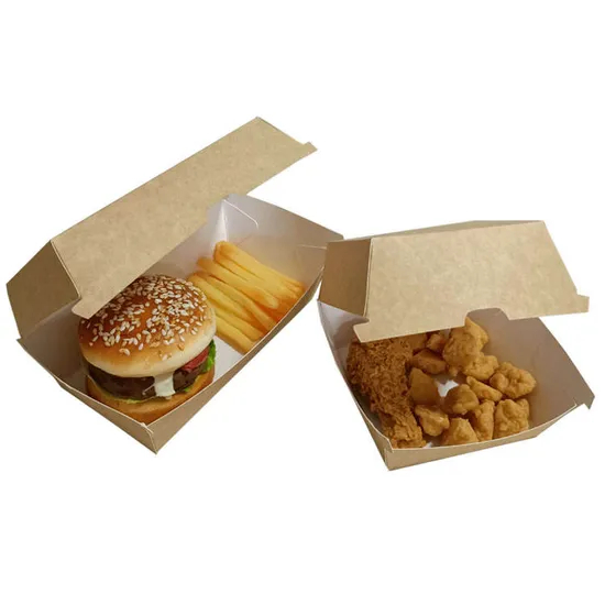 Biodegradable Corrugated Kraft Box Customized Hamburger Paper Box Disposable Cardboard Burger Boxes Greaseproof