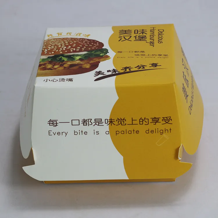 6inch Customized Logo Printing100% Compostable Paper Hamburger Box for Take Away Food