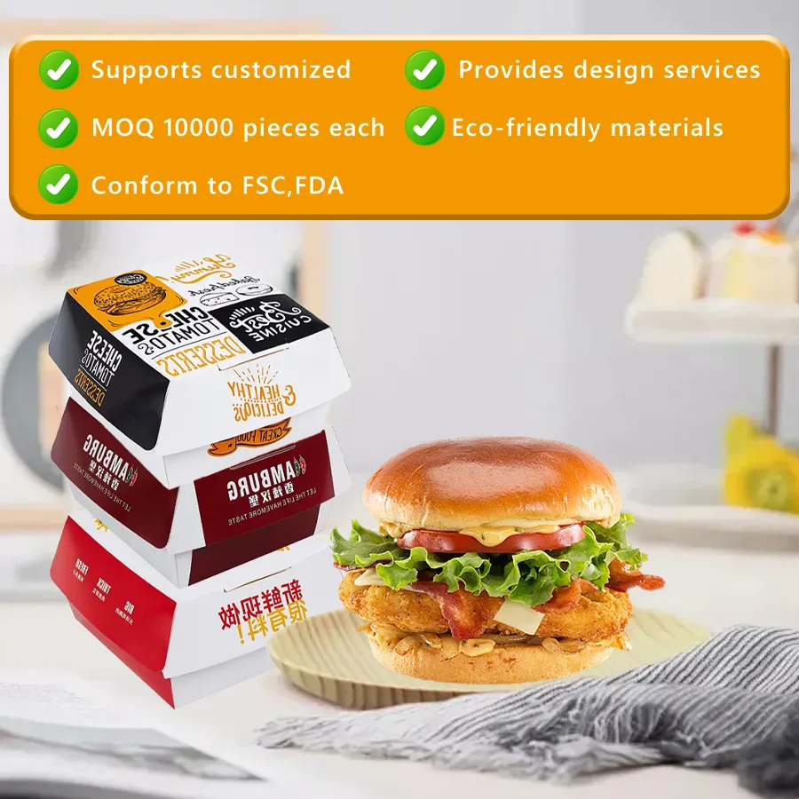 6inch Biodegradable SGS Food Box Delivery Corrugated Paper Hamburger Box Food Packaging