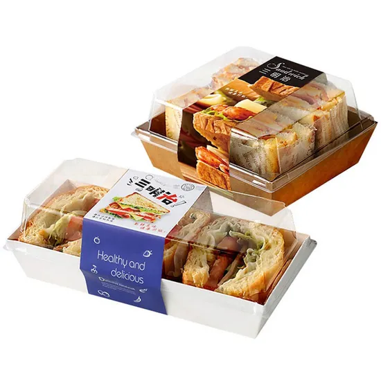 Wholesale Custom Food Grade Kraft Sandwich Packaging Box with Clear Pet Lid Sandwich Wrapping Box