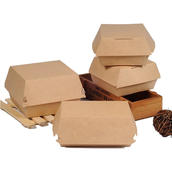 6inch Custom Logo Food Grade Disposable Fast Food Packaging Kraft Paper Hamburger Clamshell Burgerbox Wholesale