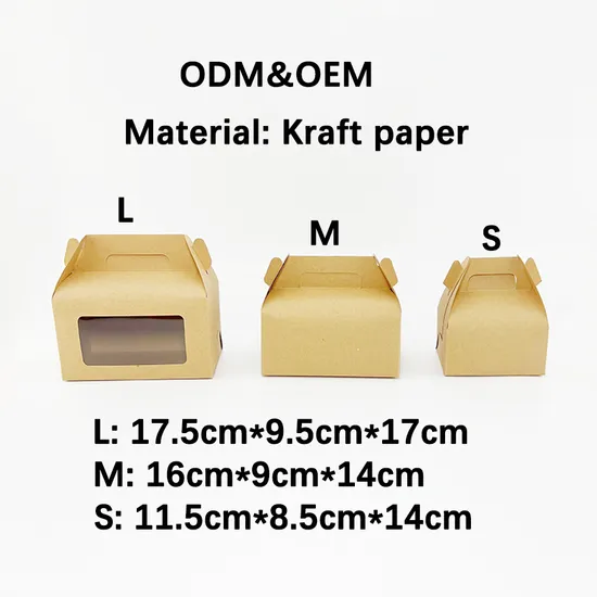 Factory Cheap Custom Printed Logo Food Grade Kraft Cardboard Paper Degradable Wholesale Disposable Transparent Window Packaging Doughnut Cake Box with Handle