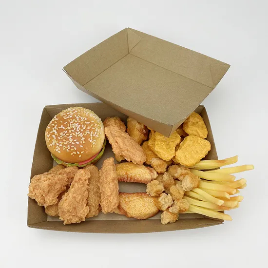 Wholesale Customized Disposable Eco-Friendly Biodegradable Lunch Takeaway Fried Chicken Shop Snack Platter Boat Shaped Food Kraft Cardboard Paper Box