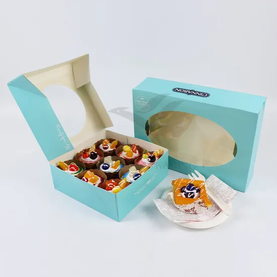 Food Grade Paper Foldable Bread Egg Tart Food Packaging Birthday Dessert Biscuit Cake Box with Handle
