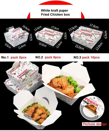 Factory Wholesale Customized Food Grade Takeaway Sushi Fried Chicken Chips Burger Container Disposable Kfc Cardboard Kraft Paper Lunch Food Box