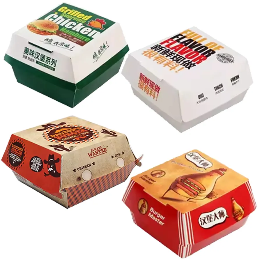 Recycled Custom Printed Take Away French Fries Paper Box Fast Food Takeaway Hamburger Packaging Box