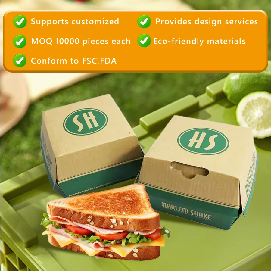 Recycled Custom Printed Take Away French Fries Paper Box Fast Food Takeaway Hamburger Packaging Box