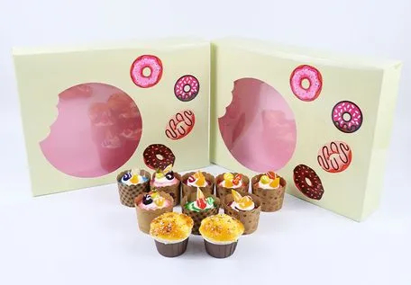 Factory Cheap Wholesale Custom Transparent Window Printed Logo Size Food Grade Doughnut Disposable Bakery Packaging Macaron Paper Cake Cardboard Box