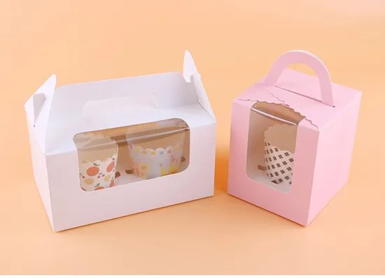 Cheap Customized Printed Logo Food Grade Paper Doughnut Wholesale Custom Size Disposable Bakery Packaging Donuts Macaron Cake Packing Box with Portable Handle