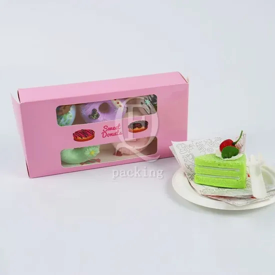 Factory Cheap Custom Transparent Window Printed Logo Size Food Grade Doughnut Wholesale Disposable Bakery Delivery Packing Macaron Paper Cake Cardboard Box