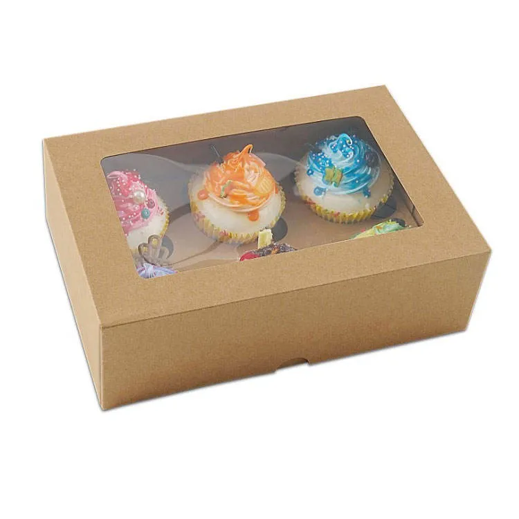 Cheap Customized Printed Logo Food Grade Multi-Compartment Paper Doughnut Box Wholesale Custom Disposable Bakery Packaging Cupcake Box with Transparent Window