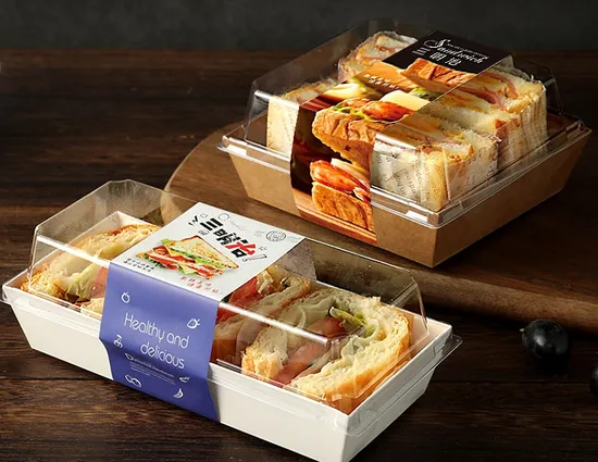 Wholesale Customized Printing Transparent Window Eco-Friendly Food Grade Cardboard Toast Wedge Container Paper Sandwich Sushi Cake Box