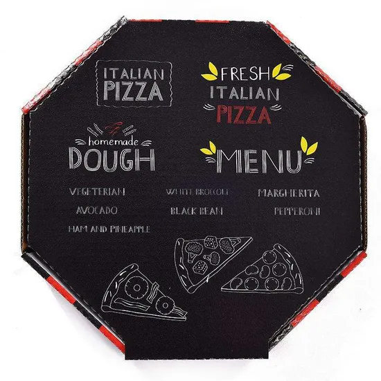 Custom 6 7 8 10 12 14 16 Inch Custom Printed Black Eco Friendly Food Grad Octagon Round Pizza Box for Food Package