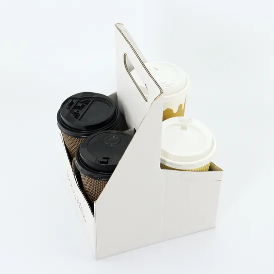 Eco-Friendly 2cups 4 Cups Portable Kraft Cardboard Corrugated Paper Drinks Cup Carrier Holder for Tea Coffeebeverage Takeout