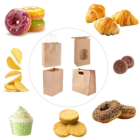 Factory Wholesale Customized Transparent Window Kraft Envelope Paper Pouch Baguette Bread Snack Fried Chicken Chip Food Packaging Bag with Portable Handle