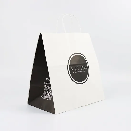 Custom Print Logo Biodegradable Brown Kraft Bread Clothing Gift Shopping Packaging Tote Kraftpaper Bag