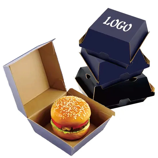 Factory Wholesale Biodegradable Food Grade Disposable Takeaway Lunch Fries Hamburger Box Packaging Custom Print Logo Delivery Cardboard Paper Burger Box