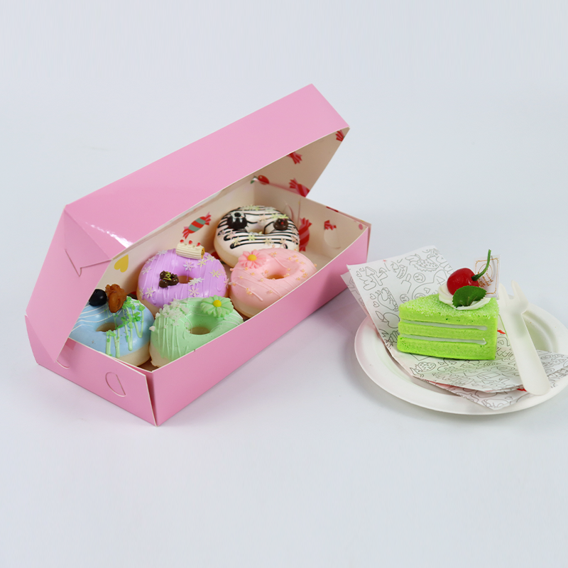 Cheap Customized Printed Logo Size Food Grade Paper Doughnut Wholesale Disposable Bakery Packaging Macaron Cake Card Box with Portable Handle and Clear Window