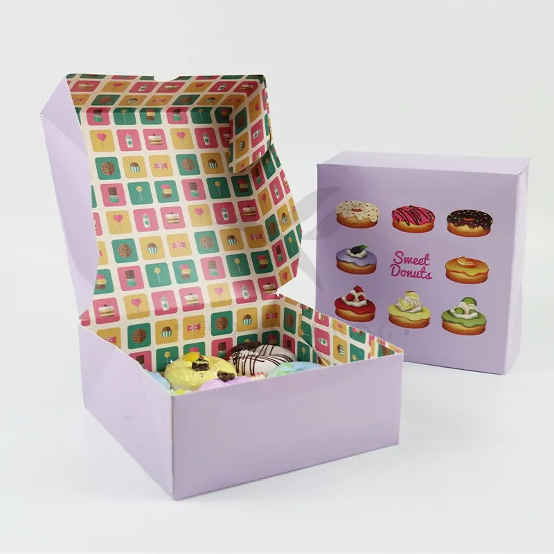 Factory Direct Sale Wholesale Personalized Luxury Customized Printed Logo Size Food Grade Disposable Packaging Macaron Cake Doughnut Sweet Cardboard Box